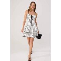 WOVCOR Women's Tie Neck Ruffle Hem Thin Strap Mini Dress in Ecru | Size: XS