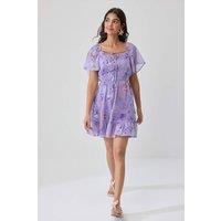 WOVCOR Women's Heart Neck Angel Sleeve A-Line Mini Dress in Lilac | Size: 6