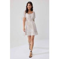 WOVCOR Women's Heart Neck Angel Sleeve A-Line Mini Dress in Ecru | Size: 8