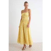 WOVCOR Women's Square Neck Thin Strap Shift Maxi Dress in Yellow | Size: 10