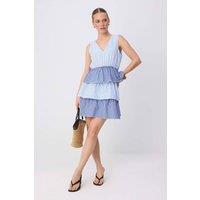WOVCOR Women's V Neck Thick Strap Tiered Skater Mini Dress in Blue | Size: 6