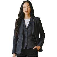 Infinity Leather Women's Herringbone Wool Tweed Blazer Waistcoat 2 Piece Set - WS-1 in Charcoal | Size: 12
