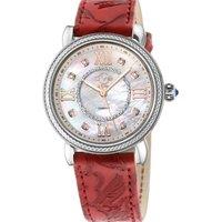 GV2 Women's Marsala Swiss Quartz White MOP Dial, Genuine Hand Made Italian Leather in Red