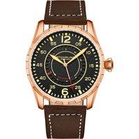 STHRLING Original Men's Quartz 44mm Aviator Watch with Contrast Stitched Leather Strap in Rose Gold