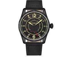 STHRLING Original Men's Quartz 44mm Aviator Watch with Contrast Stitched Leather Strap in Black