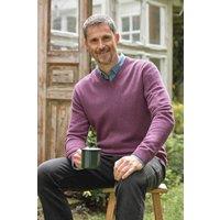 WoolOvers Men's Mens 100% Lambswool V Neck Jumper in Plum | Size: 3XL
