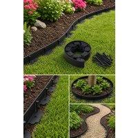 Garden Sanctuary No-Dig L-Shaped Garden Edging with 30 Ground Pegs in Black