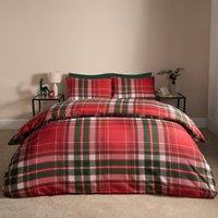 OHS Christmas Check Duvet Cover Bedding Set Pillowcase Reversible Soft Tartan Quilt in Red | Size: Single
