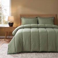 OHS Reversible 10.5 Tog Coverless Duvet with Pillowcases Washable in Green | Size: Double