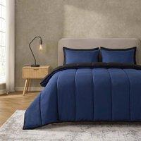 OHS Reversible 10.5 Tog Coverless Duvet with Pillowcases Washable in Navy | Size: Double