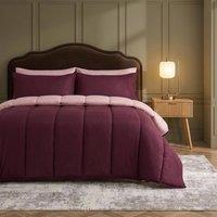OHS Reversible 10.5 Tog Coverless Duvet with Pillowcases Washable in Plum | Size: Double