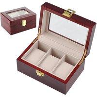 FORGEVIO Wood Case - 3 Watch Display Case Jewelry Collection Storage Box in Red | Size: 500mm
