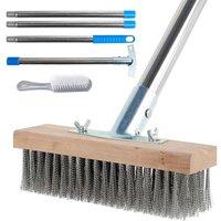 Ventryn 1.6m Wire Broom Brush, Heavy Duty Steel Long Handle Garden