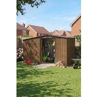 Garden Sanctuary 4x8FT Metal Garden Storage Shed with Log Storage in Brown