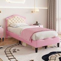 Rolipo 3ft Single Upholstered Bed Frame with Adjustable Tufted Headboard Pink | Size: Double
