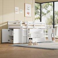 Rolipo 3ft Single Wood Mid Sleeper Bed with Pull-Out Desk & Storage White | Size: Double