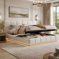 Rolipo Super King Ottoman Storage Bed 180x200cm Cream Boucl Hydraulic Lift | Size: Double