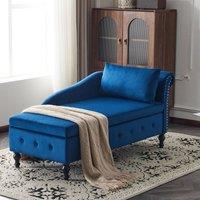 Rolipo Blue Velvet Chaise Lounge with Storage, Right Armrest & Pillow
