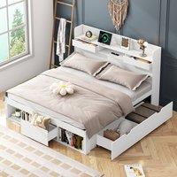 Rolipo White 4ft6 Double Bed with USB Port, Drawers & Storage Cabinet