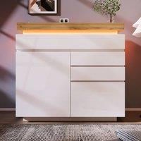 Rolipo White High Gloss Chest of Drawers LED Sideboard 2 Door 3 Drawer