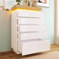 Rolipo Chest of Drawers White High Gloss 6 Drawer LED Sideboard