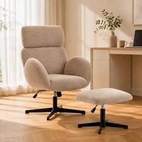 STILVORA Swivel Armchair with Footstool in Beige
