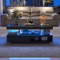 ModernLuxe High gloss coffee table with LED lights & drawer in Black