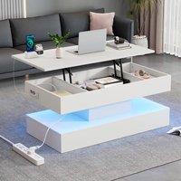 ModernLuxe Modern lift top coffee table with LED lighting & hidden storage in White