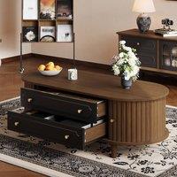 ModernLuxe Modern coffee table with drawers & roll-up door storage in Walnut