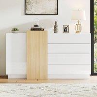 ModernLuxe High gloss sideboard cabinet with 4 drawers, 2 doors & storage in White