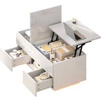 ModernLuxe High gloss LED lift top coffee table with 2 drawers in White
