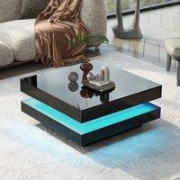 ModernLuxe High gloss coffee table with 360 rotating top & LED light in Black
