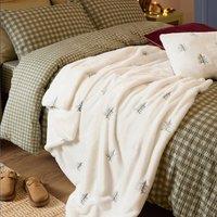 Furn Winter Pines Embroidered Christmas Fleece Throw in Off-White | Size: 130 cm x 180 cm
