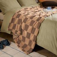 Furn Fur Boucle Check Throw in Chocolate | Size: 140 cm x 180 cm