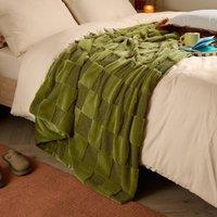 Furn Fur Boucle Check Throw in Olive | Size: 140 cm x 180 cm