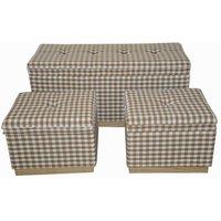Minster Wide Rectangle Chequered Standard Ottoman with Storage (Set of 3) in Brown