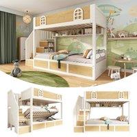 Matteo Children's Bunk Bed with Staircase Storage, Hydraulic Lift in Natural | Size: Single