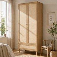 Matteo 2 Door Double Wardrobe - Rattan-Effect Natural Oak Finish