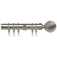 New Edge Blinds 25-28mm Swirl BallEnd Metal Curtain Pole Set - Chrome in Metallic Silver | Size: 120 cm - 210 cm