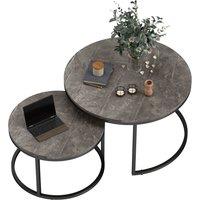 HOMCOM 2 Pcs Stacking Coffee Table Set Steel Frame Marble-Effect Top Foot Pads in Dark Grey
