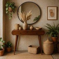 Wyld Haus Como Chestnut Mango Wood Oval Console Table 2 Drawers in Brown