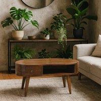 Wyld Haus Parma Chestnut Mango Wood Coffee Table Drawer & Open Shelf in Brown