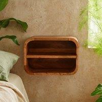 Wyld Haus Assisi Oak Mango Wood Floating Bedside Shelf Open Curve Wall Mounted in Brown