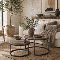 Wyld Haus Reniso Set of 2 Marble Effect Round Nesting Coffee Tables Dark Grey