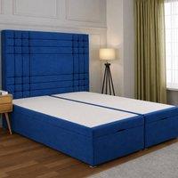 SOFT SNOOZE BEDS Modern Ottoman Storage Bed with Stylish Panelled Headboard in Blue | Size: Double