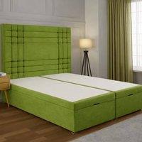 SOFT SNOOZE BEDS Modern Ottoman Storage Bed with Stylish Panelled Headboard in Green | Size: Super King
