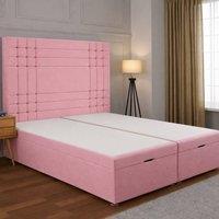 SOFT SNOOZE BEDS Modern Ottoman Storage Bed with Stylish Panelled Headboard in Pink | Size: Small Double