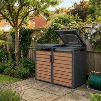 Nicoman Outdoor Garden Bin Storage Metal Shed - Wood Effect Doors in Dark Grey