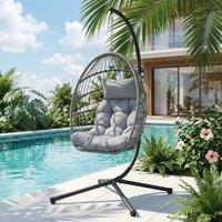 Alivio Hanging Egg Chair with Stand, Weather-Resistant Indoor Outdoor Basket Chair Swing Chair in Grey