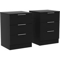 Home Discount Vida Designs Trega 3 Drawer Bedside Chest Table Space Saving, Set Of 2 in Black